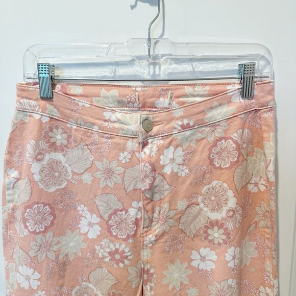 Womens Floral Groovy Bell Bottom Flare Jeans Size Large Hippie 70s Festival Boho - Picture 4 of 9